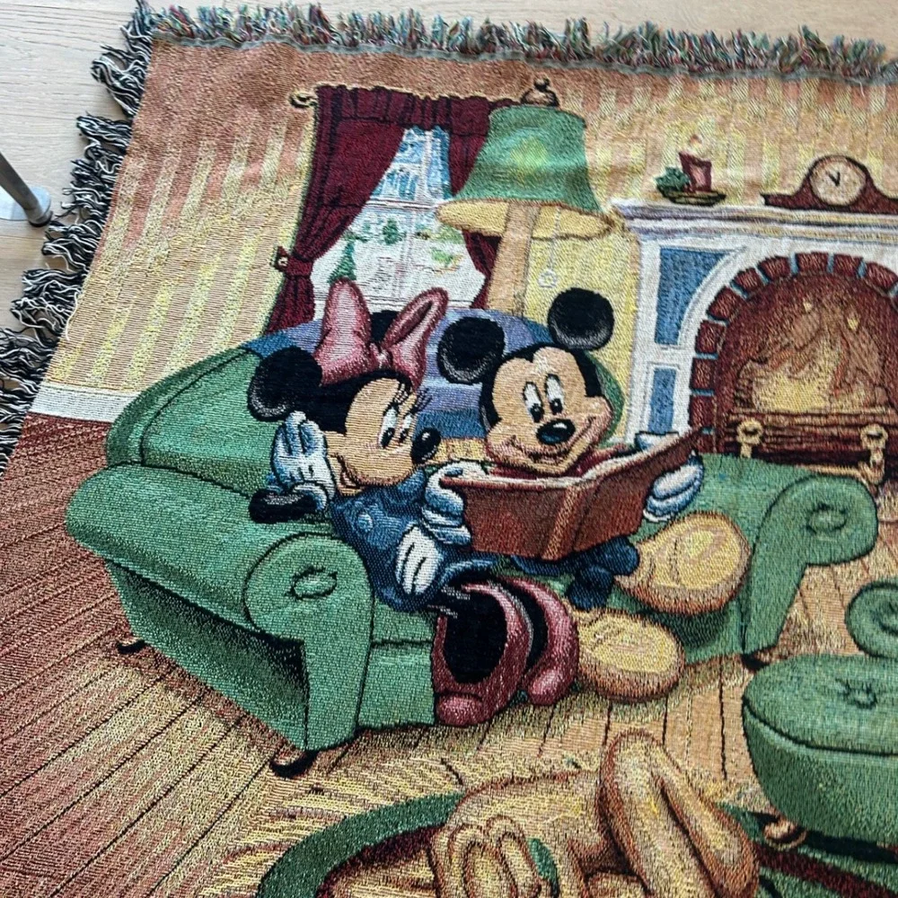 Disneyland Resort Woven Tapestry Throw Blanket Mickey Minnie Donald Goofy Pluto